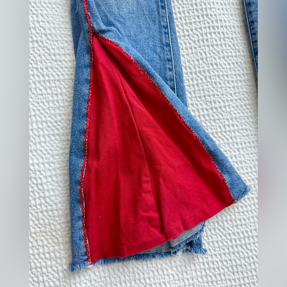 F21 custom red rhinestone‎ flared wide leg jeans - Picture 5 of 10